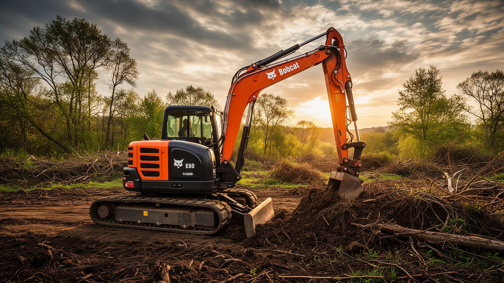 Bobcat E60 excavator on a land clearing job